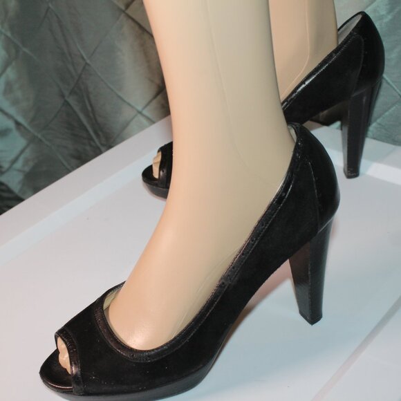 Kate Spade Black Patent Leather Suede Women's Heel open toe Italy‎ Sz 9B *SH - Picture 3 of 7